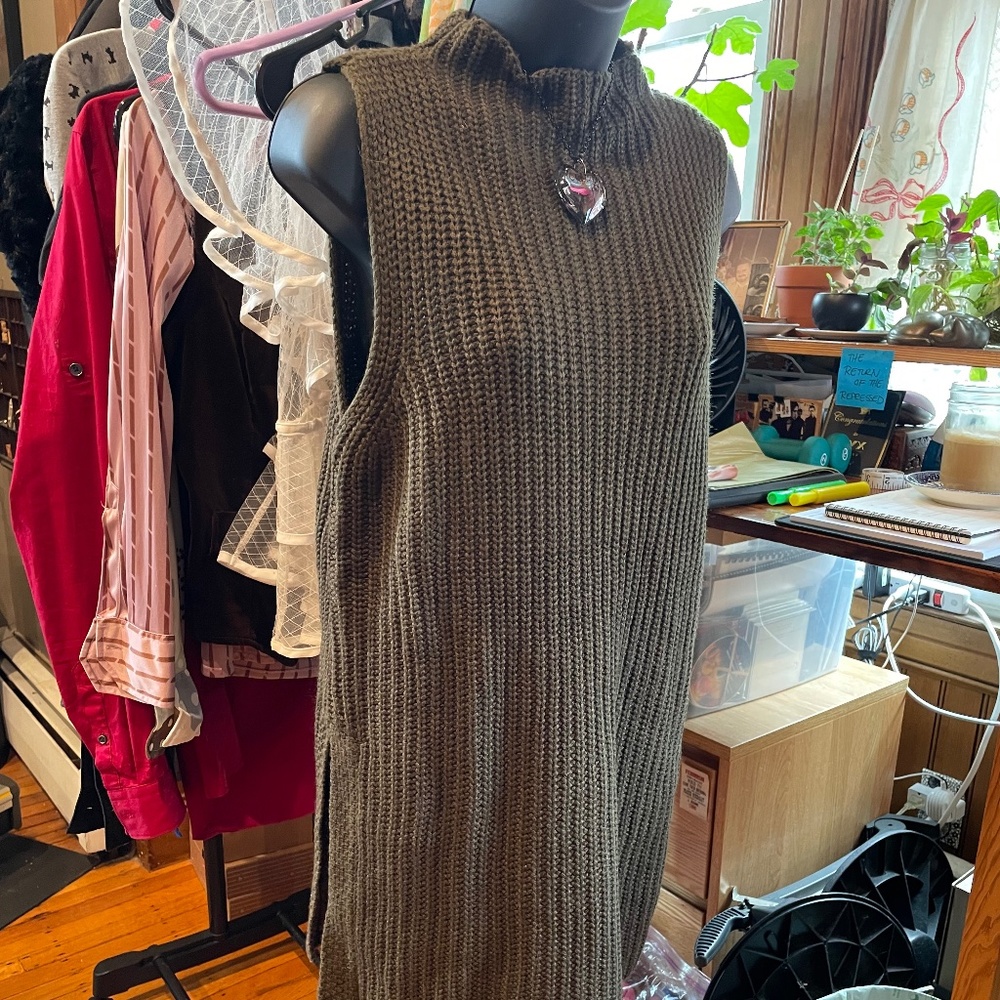Brown/Olive Cable-knit Sweater Dress - Medium